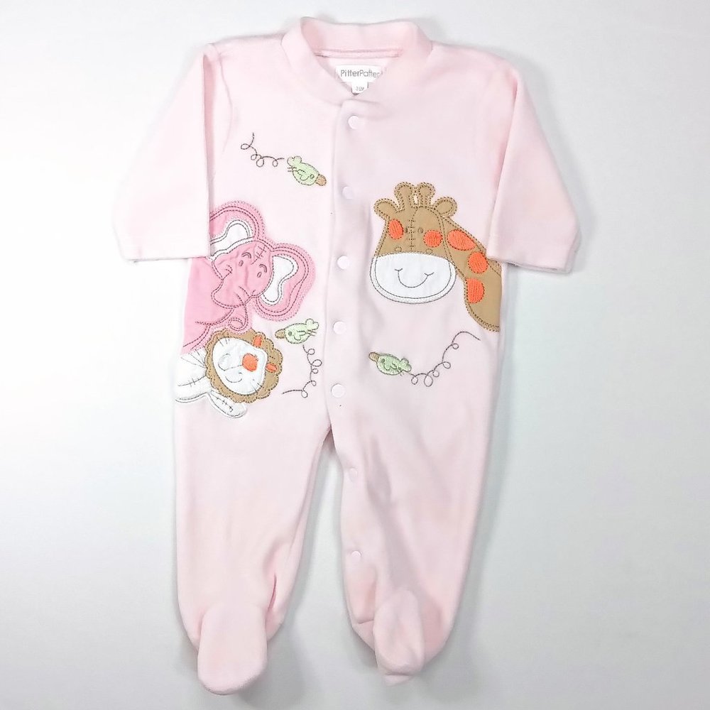 PitterPatter Soft Fuzzy Pink Footed Onesie Size 3-6M